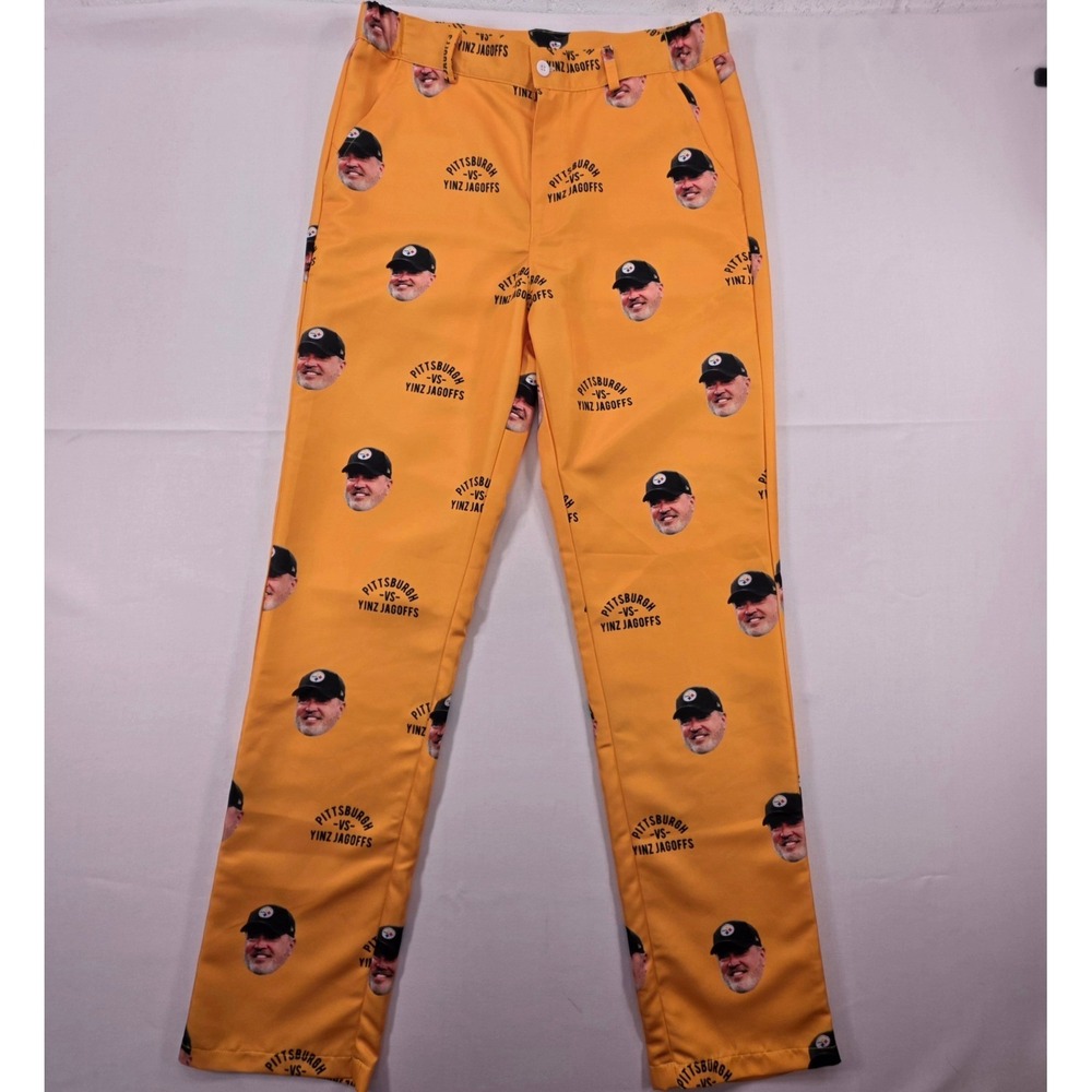 Golf Gentry Mens Pittsburgh vs Yinz Jagoffs Golf Pants Gold 33x32 Special Order